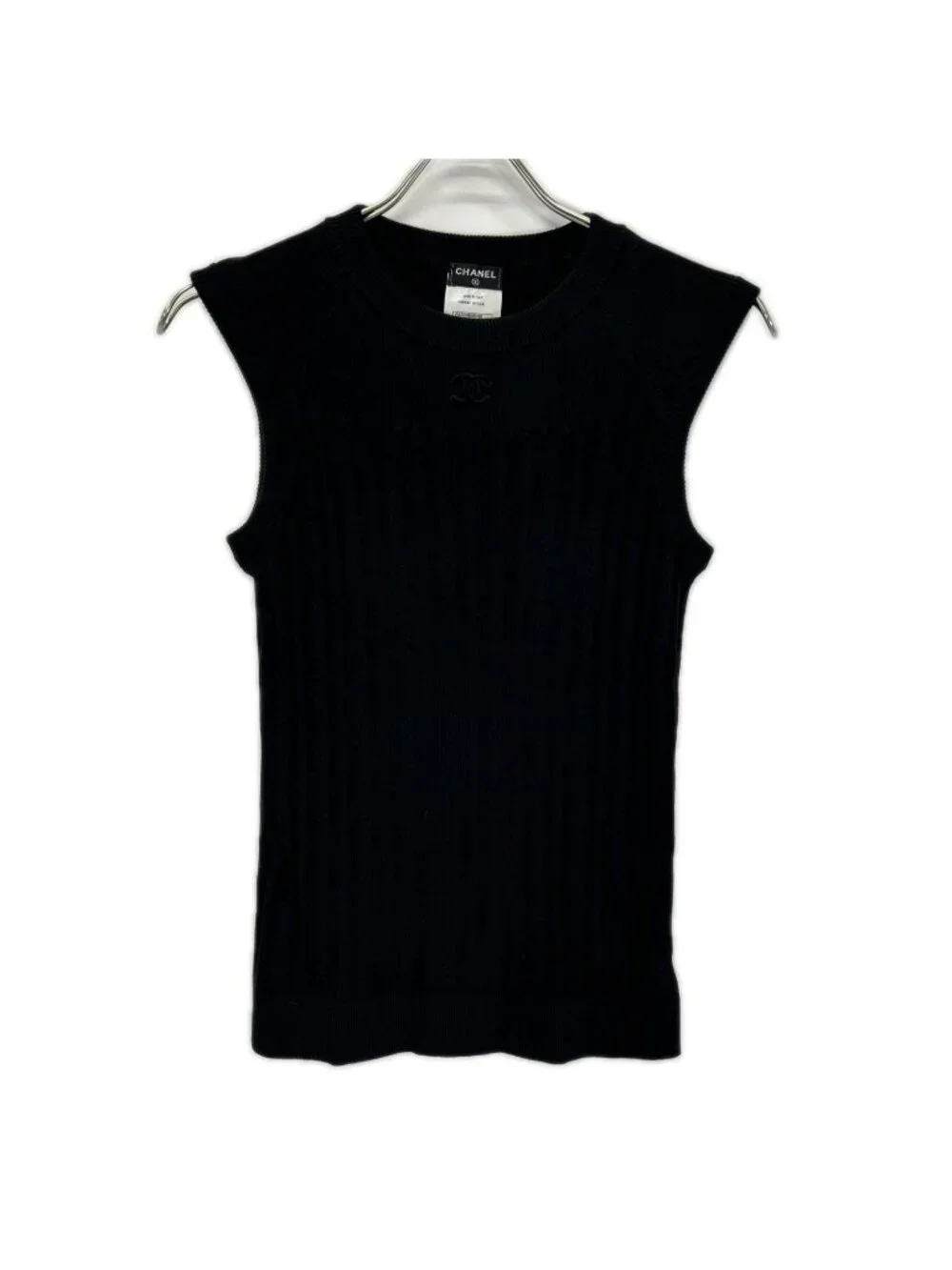 Chanel Black CC Logo Sleeveless Rib Knit Sweater 38